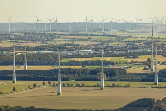 Aerial photo, wind turbines, Wewelsburg, Büren, Ostwestfalen-Lippe, North Rhine-Westphalia,