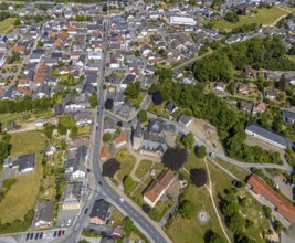 Aerial view, aerial view Balve, Church of St. Blasius, Balve, Sauerland, North Rhine-Westphalia,