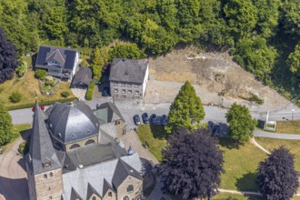Aerial view, St. Blasius Church, location of former parish hall, Balve, Sauerland, North