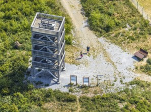 Aerial view, Ebberg observation tower, Balve, Sauerland, North Rhine-Westphalia, Germany, viewing