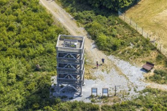 Aerial view, Ebberg observation tower, Balve, Sauerland, North Rhine-Westphalia, Germany, viewing