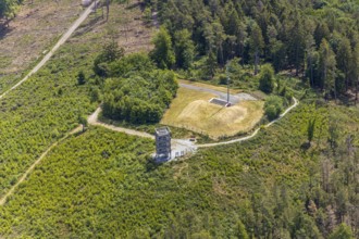 Aerial view, Ebberg observation tower, Balve, Sauerland, North Rhine-Westphalia, Germany, viewing