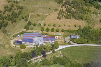 Aerial view, agricultural business Im Kump 4, Balve, Sauerland, North Rhine-Westphalia, Germany,