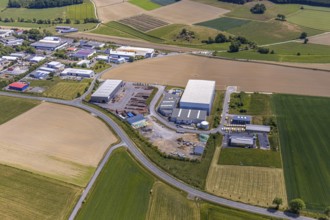 Aerial view, commercial area Braukessiepen, Balve, Sauerland, North Rhine-Westphalia, Germany, Am
