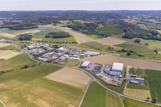 Aerial view, commercial area Braukessiepen, Balve, Sauerland, North Rhine-Westphalia, Germany, Am