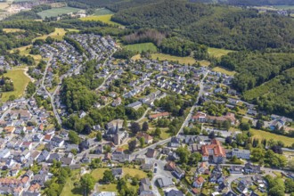 Aerial view, aerial view Blave, Church of St. Blasius, Balve, Sauerland, North Rhine-Westphalia,