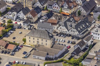 Aerial view, Drostenplatz, Mühlenweg, Balve, Sauerland, North Rhine-Westphalia, Germany, DE,