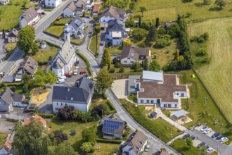 Aerial view, local view district Beckum, catholic church St. Nikolaus, kindergarten Nikolausstraße,