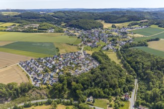 Aerial view, local view Volkringhausen, Dompeweg, Balve, Sauerland, North Rhine-Westphalia,
