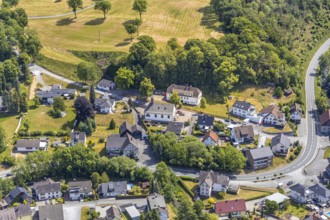 Aerial view, catholic church St. Michael Balve-Volkringhausen, Balve, Sauerland, North