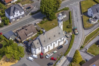Aerial view, St. Nicholas Catholic Church, Beckum, Balve, Sauerland, North Rhine-Westphalia,