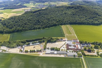Aerial view, equestrian centre Reiterverein Balve, Schloss Wocklum, Balve, Sauerland, North