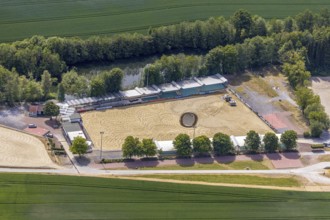 Aerial view, riding centre Reiterverein Balve, at Wocklum Castle, Balve, Sauerland, North