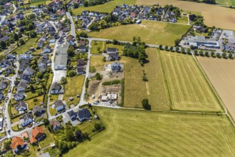 Aerial view, construction site residential buildings Kurze Straße, Opel car dealership Carl