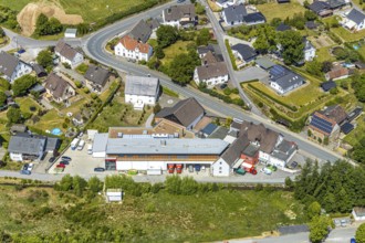 Aerial view, Goldbäckerei Grote GmbH, Sunderner Straße, Balve, Sauerland, North Rhine-Westphalia,