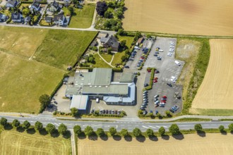 Aerial view, Opel Autohaus Carl Bichmann, Aral petrol station, Balve, Sauerland, North