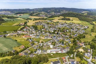 Aerial view, view of Langenholthausen, Goldbäckerei Grote GmbH, Sunderner Straße, St. Johannes