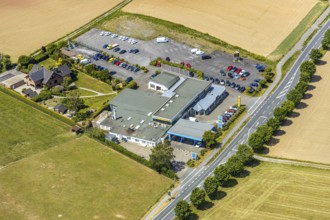 Aerial view, Opel Autohaus Carl Bichmann, Aral petrol station, Balve, Sauerland, North