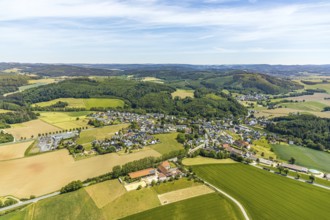 Aerial view, local view Langenholthausen, Goldbäckerei Grote GmbH, Sunderner Straße, Balve,