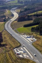 Aerial view, motorway A46 rest area Nuttlar, Bestwig, North Rhine-Westphalia, Germany, motorway A46