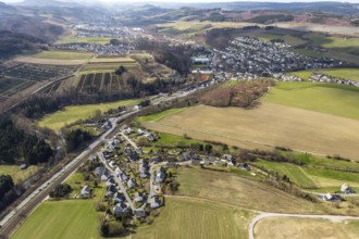 Aerial view, local view Dümel, federal road B7, slag heap former mine Ostwig, local view Nuttlar,