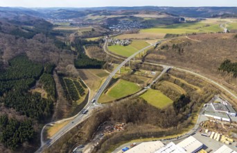 Aerial view, federal road B480n, Ruhrtalbrücke Bermecke, feeder road B7, Bestwig, North