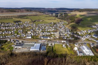 Aerial view, aerial view Nuttlar, valley bridge Nuttlar, motorway A46, Bestwig, North