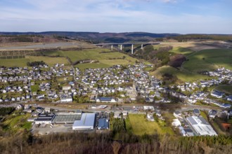 Aerial view, aerial view Nuttlar, valley bridge Nuttlar, motorway A46, Bestwig, North