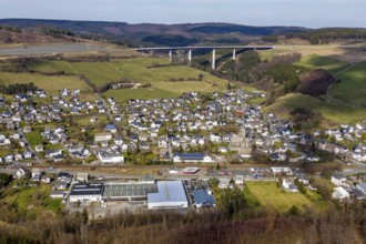Aerial view, aerial view Nuttlar, valley bridge Nuttlar, motorway A46, Bestwig, North