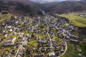 Aerial view, view of Ostwig, St. Joseph-Kirche Ostwig, Anne-Frank-Schule Ostwig, Bestwig, North