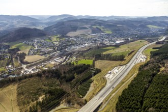 Aerial view, motorway A46 rest area Nuttlar, Bestwig, North Rhine-Westphalia, Germany, motorway A46