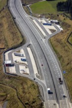 Aerial view, motorway A46 rest area Nuttlar, Bestwig, North Rhine-Westphalia, Germany, motorway A46