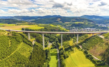 Aerial view, Nuttlar viaduct, motorway A46, Bestwig, Sauerland, North Rhine-Westphalia, Germany,