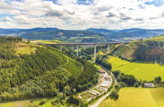 Aerial view, Nuttlar viaduct, motorway A46, Garten- und Landschaftsbau Hans-Gerd Meschede KG,