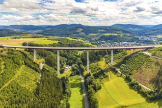 Aerial view, Nuttlar viaduct, motorway A46, Bestwig, Sauerland, North Rhine-Westphalia, Germany,