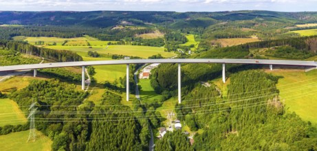 Aerial view, Nuttlar viaduct, motorway A46, Bestwig, Sauerland, North Rhine-Westphalia, Germany,