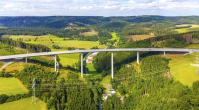 Aerial view, Nuttlar viaduct, motorway A46, Bestwig, Sauerland, North Rhine-Westphalia, Germany,