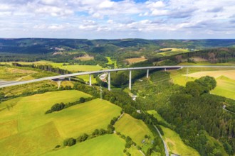 Aerial view, Nuttlar viaduct, motorway A46, Bestwig, Sauerland, North Rhine-Westphalia, Germany,