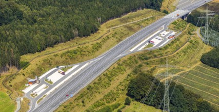 Aerial view, rest area A46 Sengenberg, rest area A 46 Nuttlar, Föckinghausen, Bestwig, Sauerland,