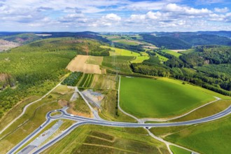 Aerial view, motorway A46, Nuttlar junction B480n, view towards Brilon, further construction of the