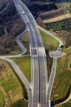 Aerial view, motorway A46, motorway junction Bestwig, Bestwig, North Rhine-Westphalia, Germany,