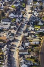 Aerial view, traffic volume federal road B7 in Bestwig Velmede, Bestwig, North Rhine-Westphalia,
