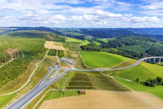 Aerial view, motorway A46, Nuttlar junction B480n, view towards Brilon, further construction of the