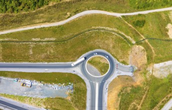 Aerial view, motorway A46, Nuttlar junction B480n, hilly landscape, Bestwig, North