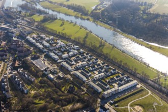 Aerial view, Ruhrauenpark Dahlhausen, new development area, river Ruhr, Dahlhausen, Bochum, Ruhr