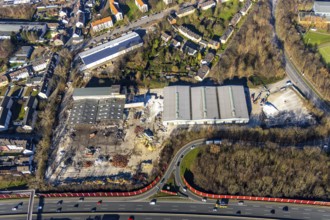 Aerial view, demolition of former factory halls Aquella Getränke Vertrieb, Berliner Straße, planned