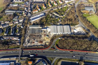 Aerial view, demolition of former factory halls Aquella Getränke Vertrieb, Berliner Straße, planned