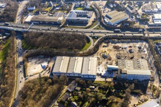 Aerial view, demolition of former factory halls Aquella Getränke Vertrieb, Berliner Straße, planned