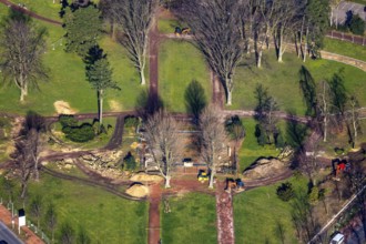 Aerial view, park memorial, construction site at the memorial monument, Westenfeld, Wattenscheid,