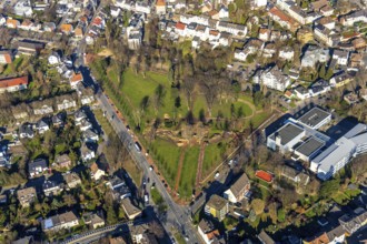 Aerial view, park memorial, construction site at the memorial monument, Westenfeld, Wattenscheid,